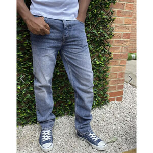 Topman straight leg jeans in mid wash blue